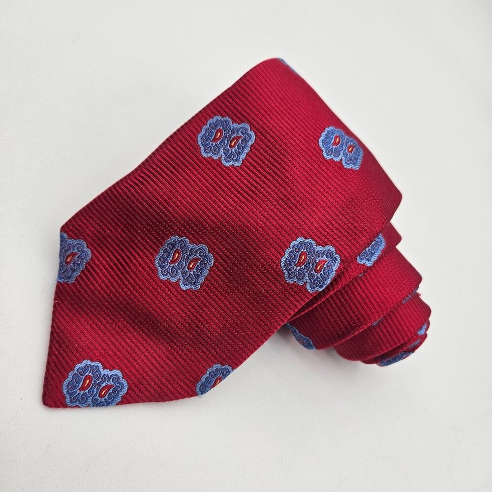 Holland and Sherry Bespoke Red Blue Paisley Silk Tie